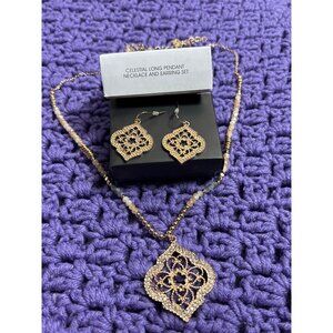 Avon Celestial Long Pendant Necklace and Earrings Set New in Box